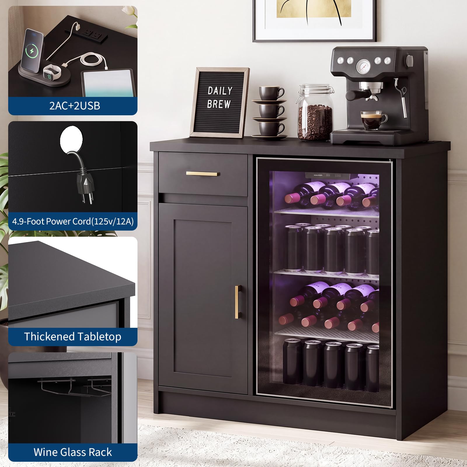 42in Farmhouse Wine Bar Cabine - Home Bar And Fridge recension och pris