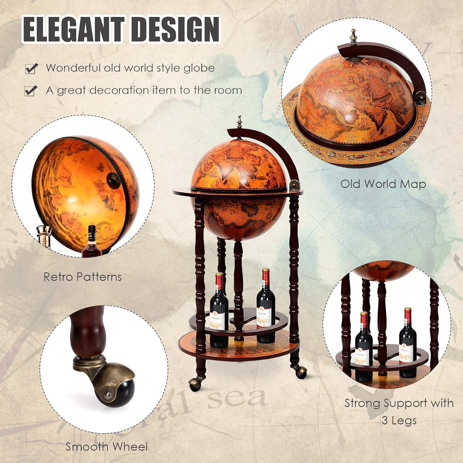 Globe Bar Cart Liquor Bar Cabi - Home Bar And Cabinet recension och pris
