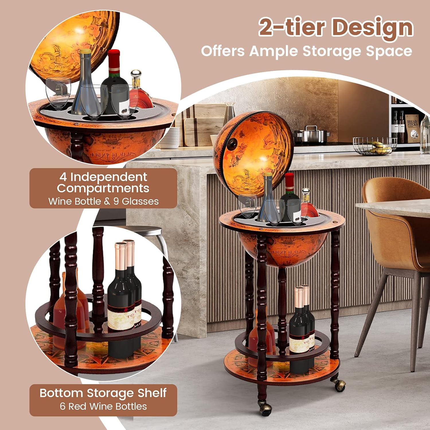 Globe Bar Cart Liquor Bar Cabi - Home Bar And Cabinet recension och pris
